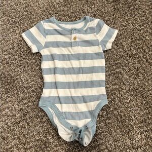 Blue and White Striped Bodysuit with Snap Closures